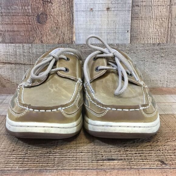 Margaritaville Boat Shoes Mens 10 Tan Leather Anchor Lace‎ Up - Picture 3 of 13